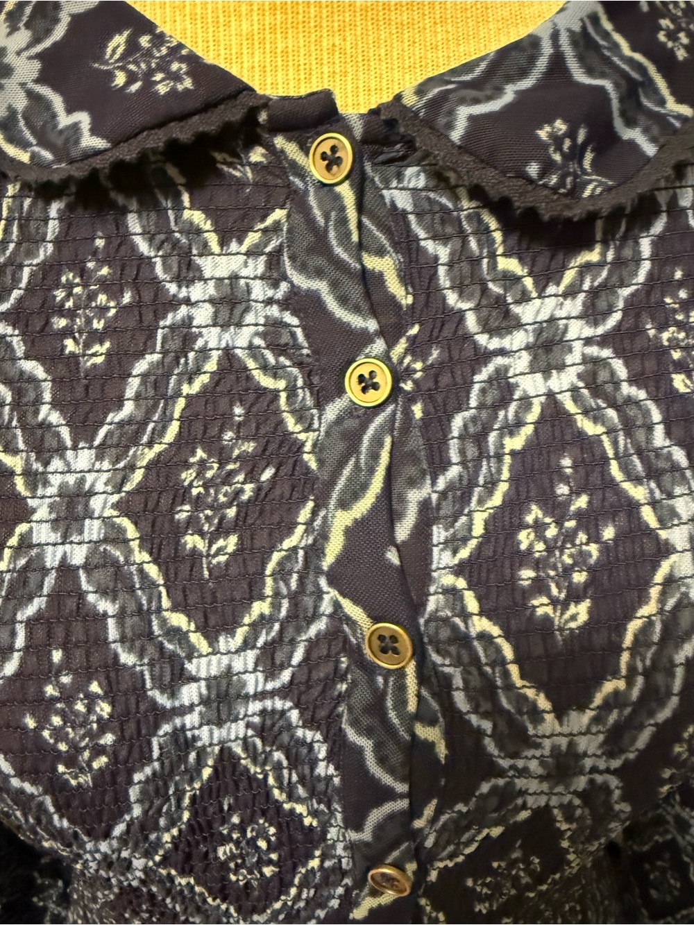 Free People Navy Patterned Button-Down Top with Peter Pan Collar - Picture 4 of 4